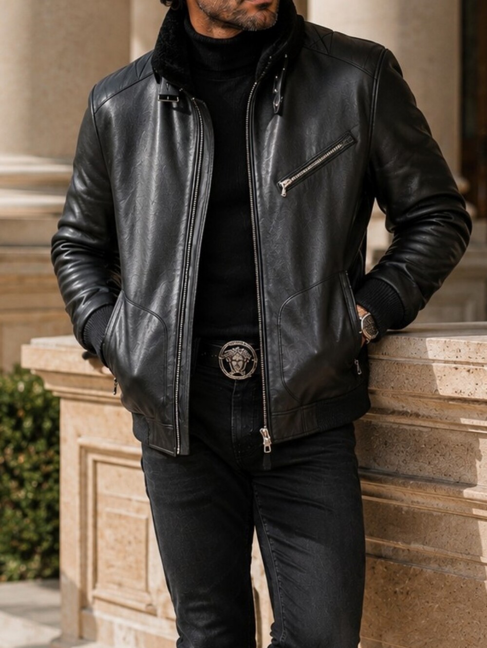 Michael Kors Leather Sherpa Bomber Aviator Trendy belted neck Coat